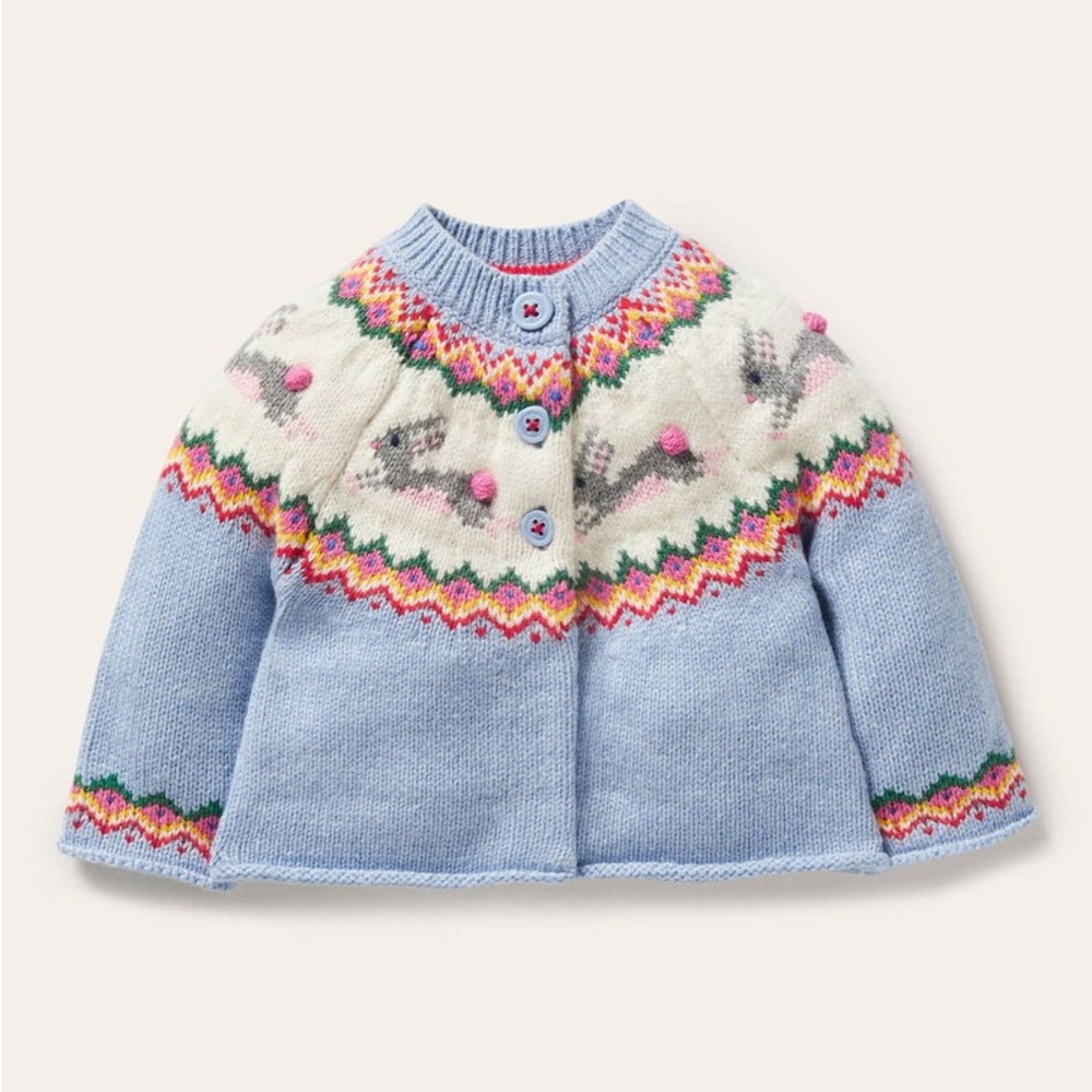 Baby Boden Fair Isle Cardigan Easter Spring Bunny